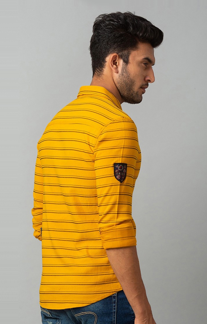 spykar | Men's Yellow Cotton Striped Casual Shirts 4