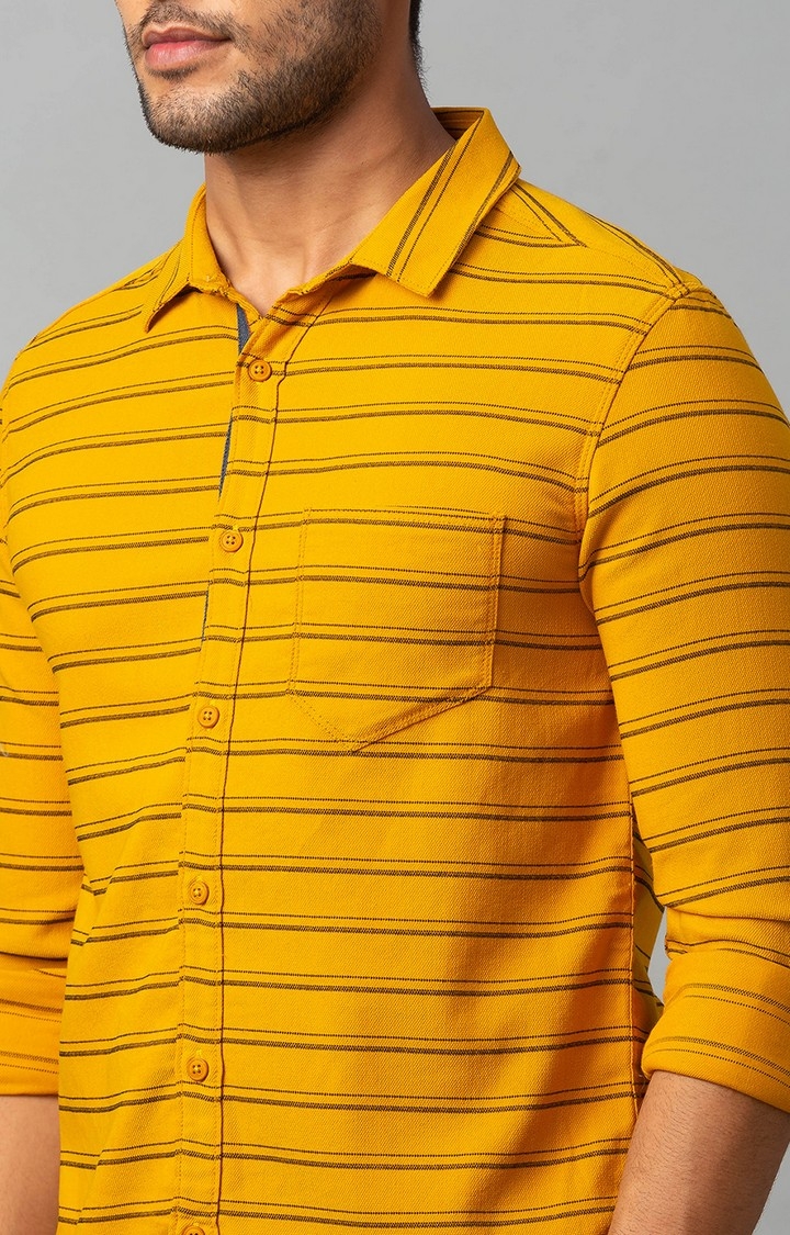 spykar | Men's Yellow Cotton Striped Casual Shirts 5
