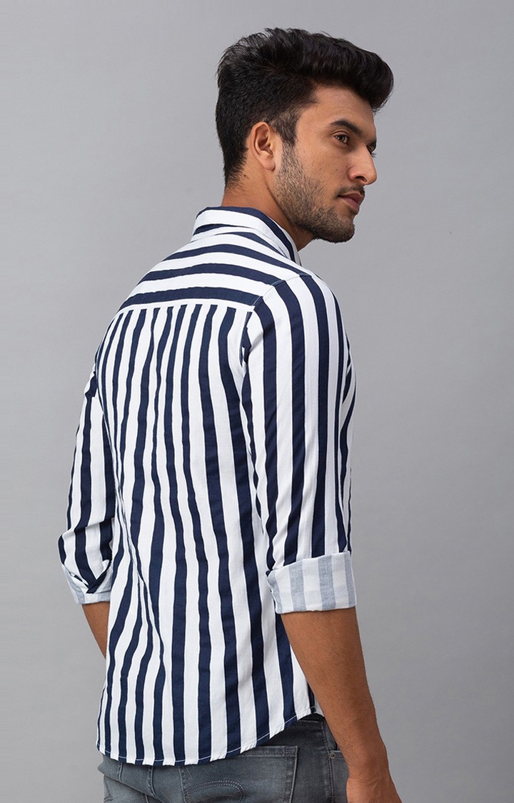 Spykar | Men's White Cotton Striped Casual Shirts 4