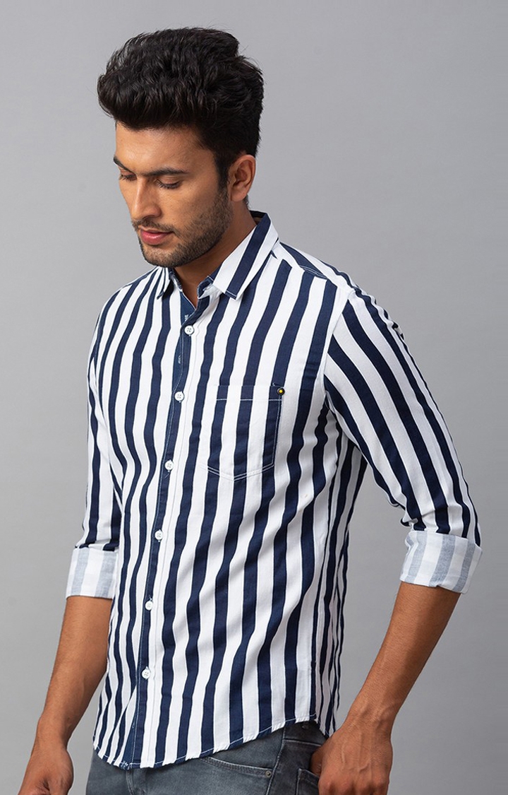 Spykar | Men's White Cotton Striped Casual Shirts 3