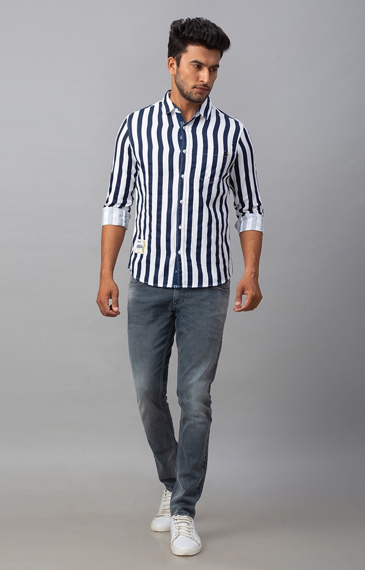 Spykar | Men's White Cotton Striped Casual Shirts 1