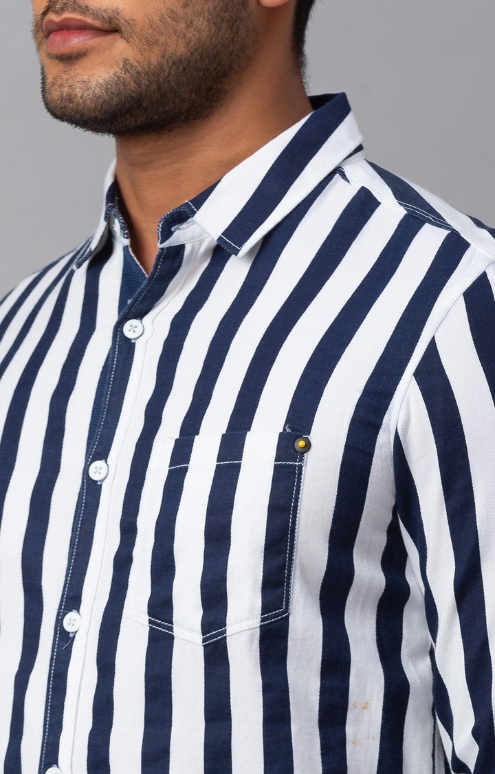 Spykar | Men's White Cotton Striped Casual Shirts 5