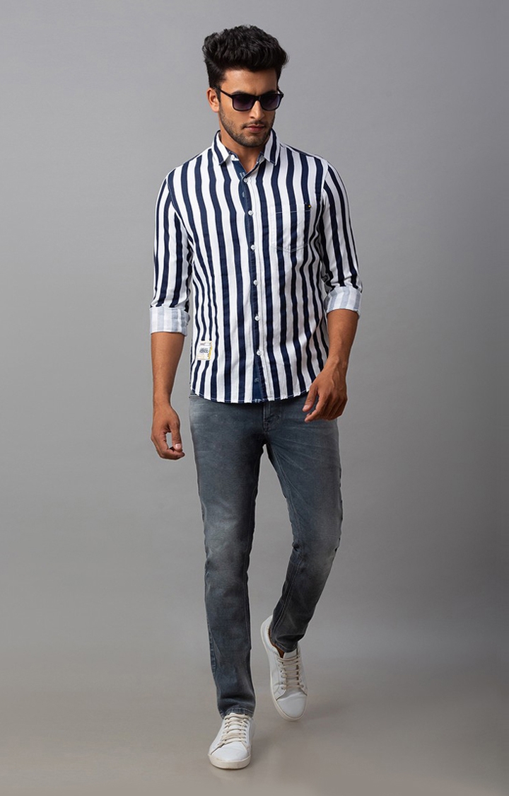 Spykar | Men's White Cotton Striped Casual Shirts 2