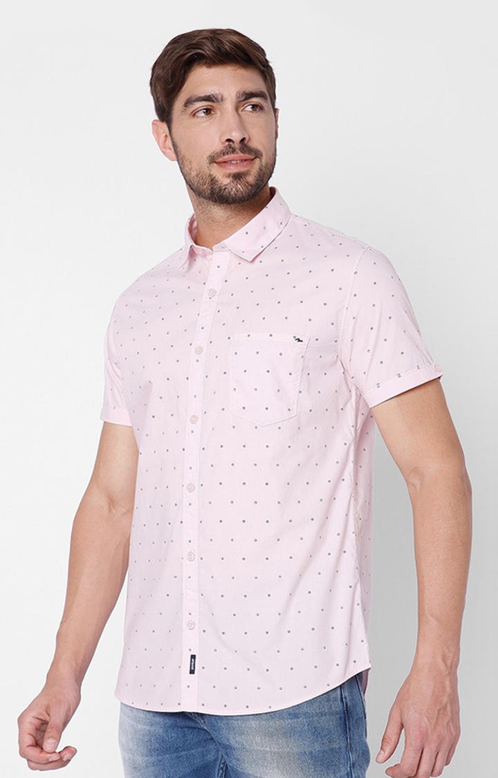 spykar | Men's Pink Cotton Printed Casual Shirts 2