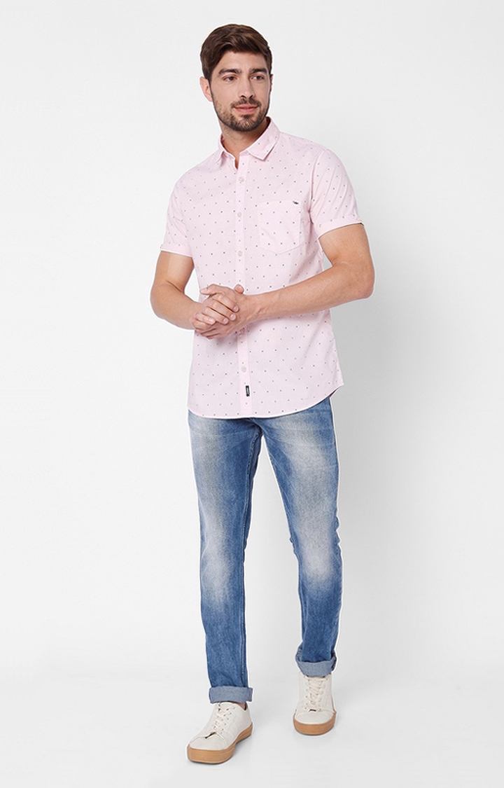 spykar | Men's Pink Cotton Printed Casual Shirts 1