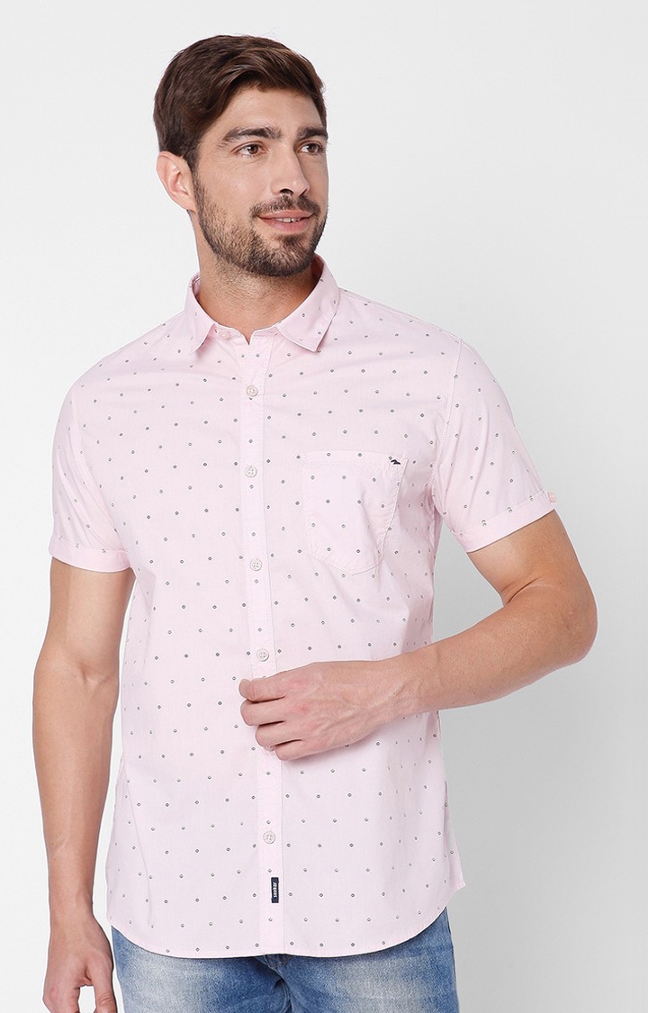 spykar | Men's Pink Cotton Printed Casual Shirts 0