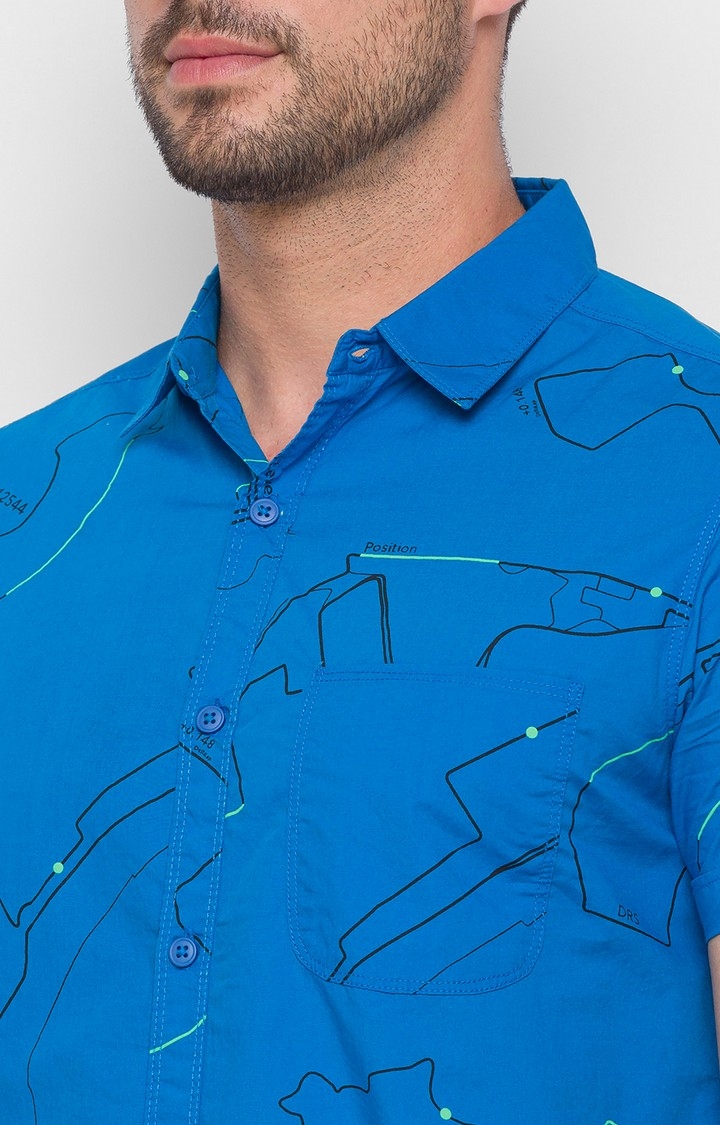 spykar | Men's Blue Cotton Printed Casual Shirts 4