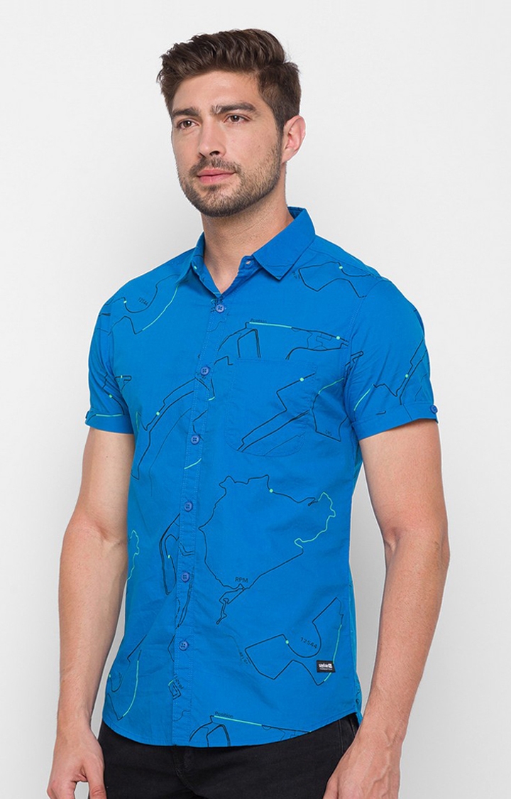 spykar | Men's Blue Cotton Printed Casual Shirts 2