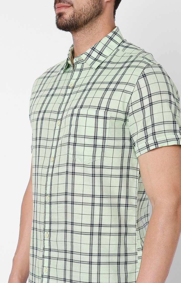 Men's Green Cotton Checked Casual Shirts