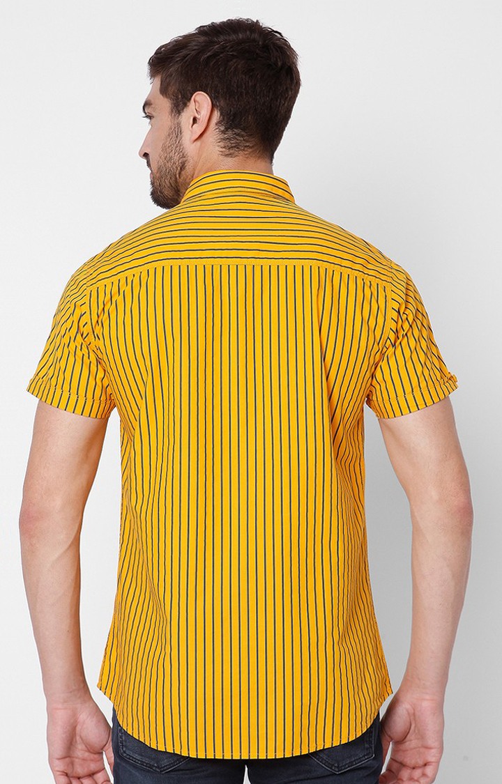 Men's Yellow Cotton Striped Casual Shirts