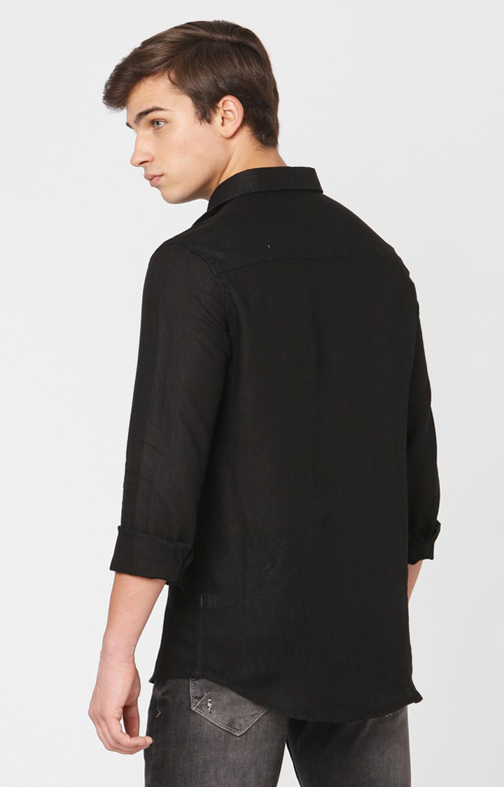 Men's Black Cotton Solid Casual Shirts