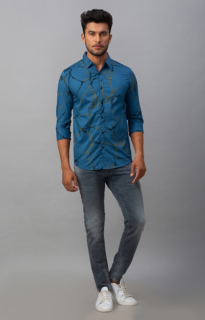 spykar | Men's Blue Cotton Printed Casual Shirts 1