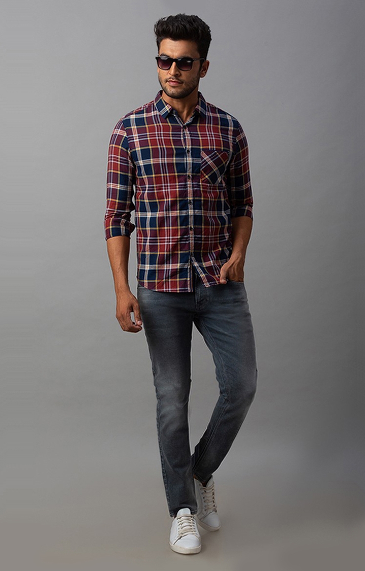 spykar | Men's Red Cotton Checked Casual Shirts 2