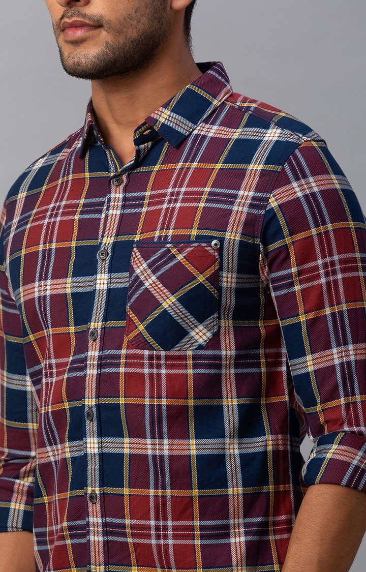spykar | Men's Red Cotton Checked Casual Shirts 5