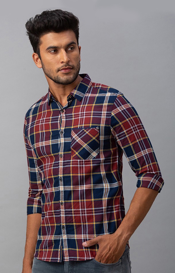 spykar | Men's Red Cotton Checked Casual Shirts 3