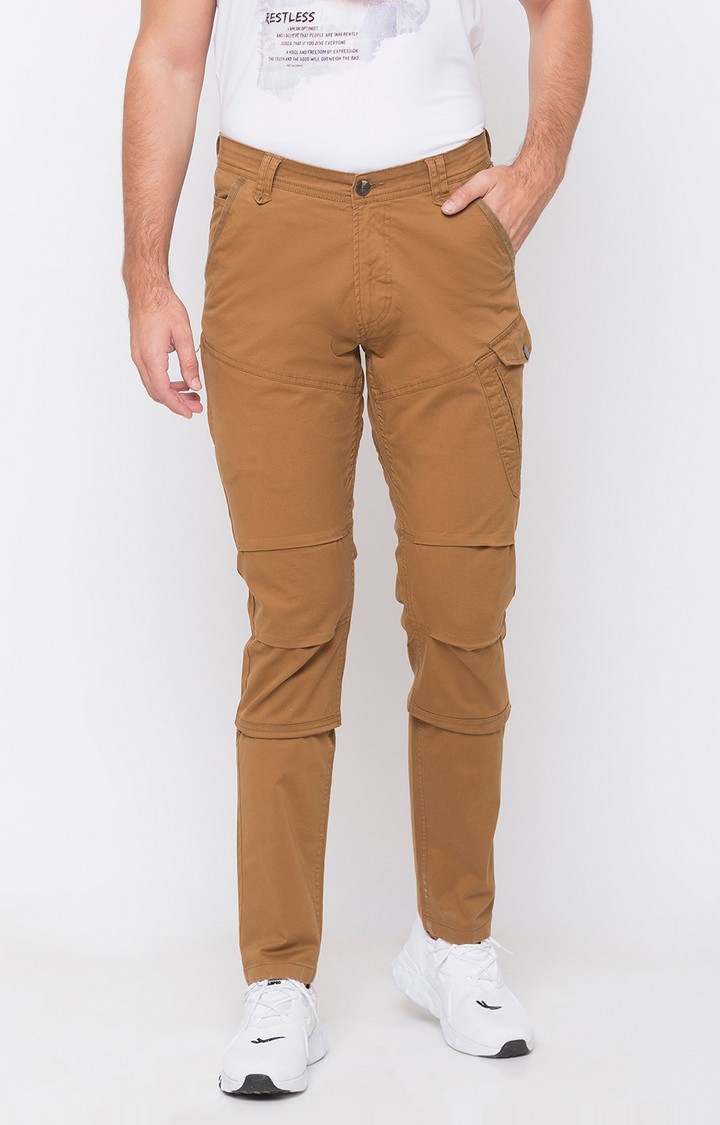 Spykar | Men's Yellow Cotton Solid Trousers 0