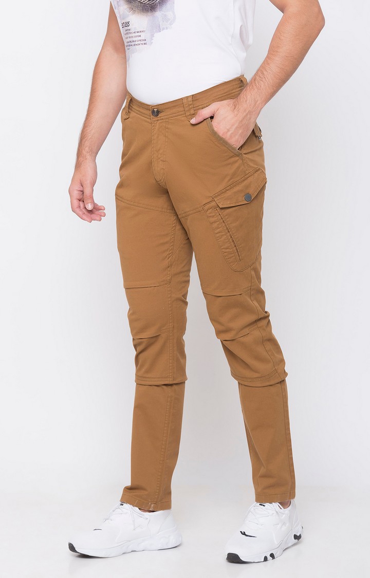 Spykar | Men's Yellow Cotton Solid Trousers 2