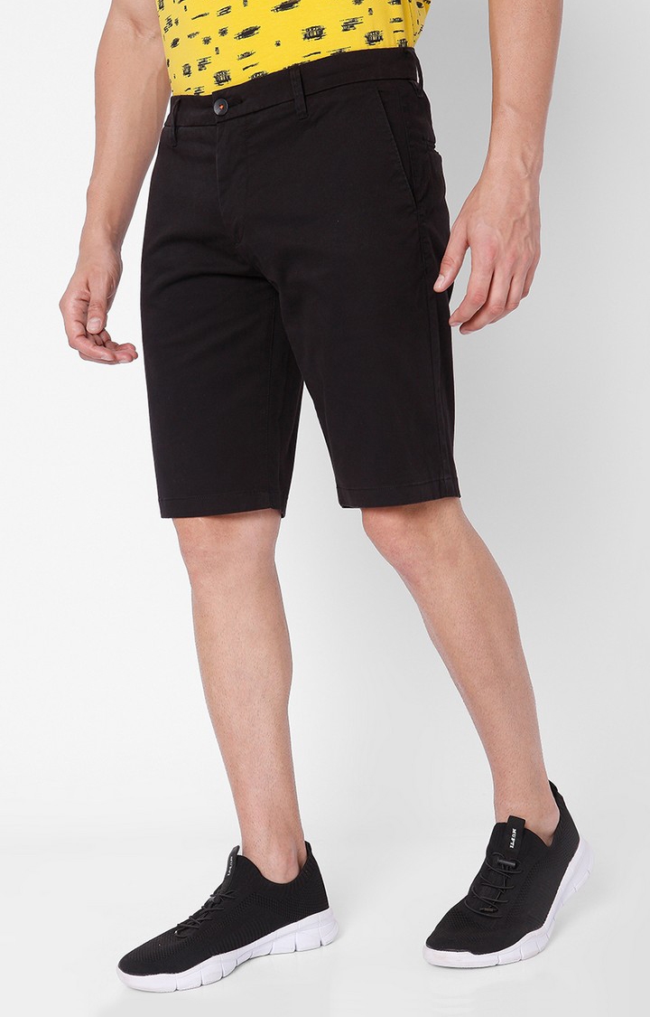 spykar | Men's Black Cotton Solid Shorts 2