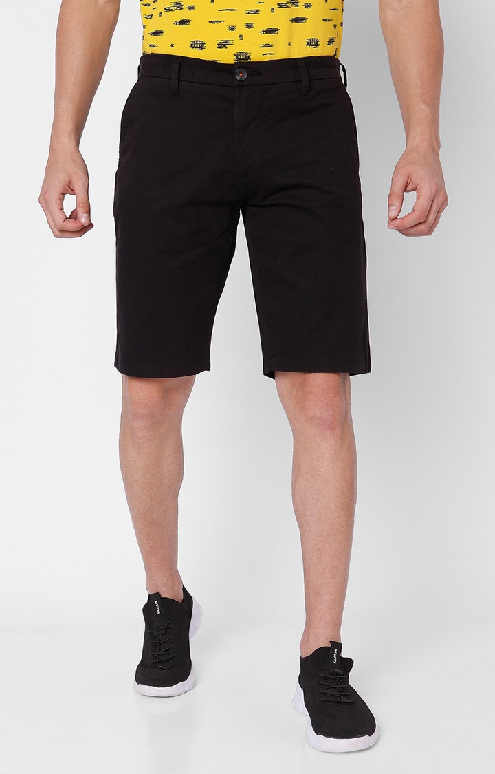 spykar | Men's Black Cotton Solid Shorts 0