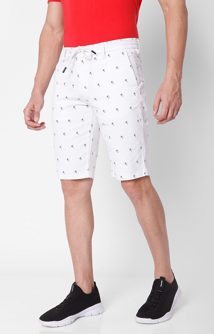 spykar | Men's White Cotton Printed Shorts 2