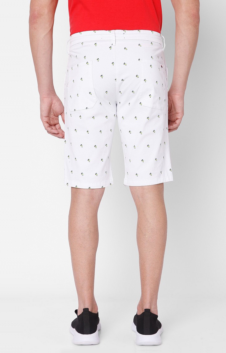 spykar | Men's White Cotton Printed Shorts 4