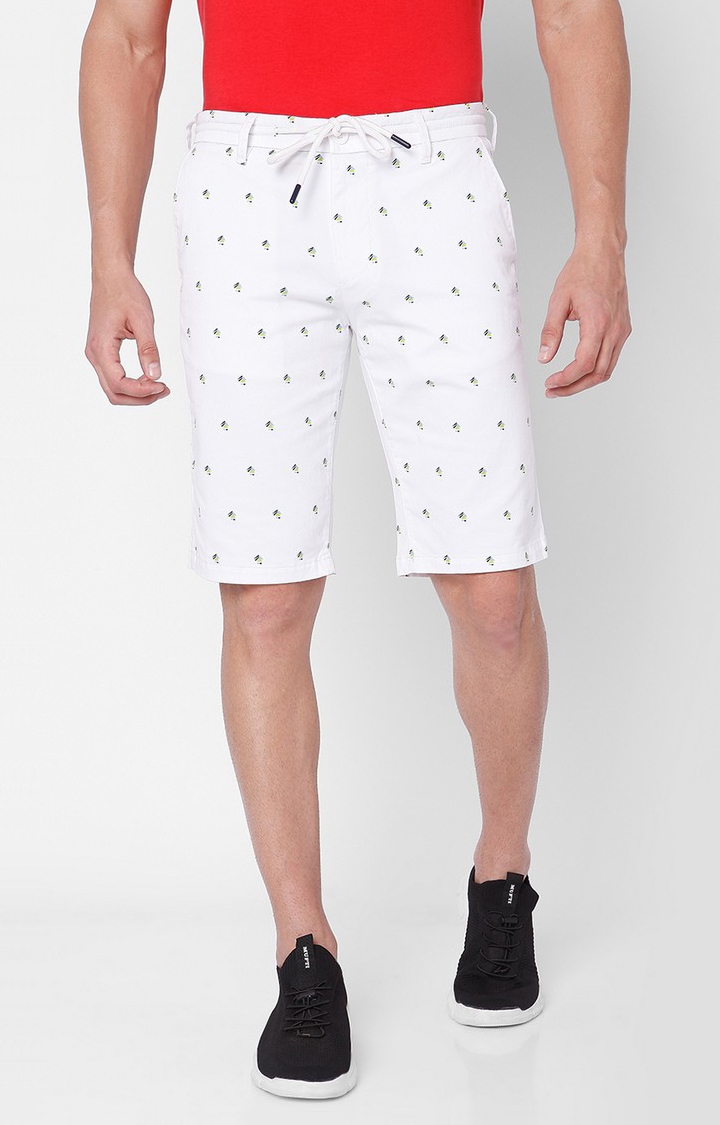 spykar | Men's White Cotton Printed Shorts 0