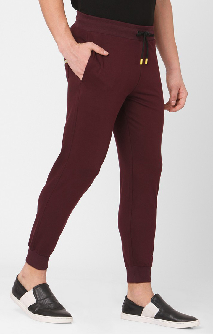 Men's Red Cotton Solid Casual Joggers