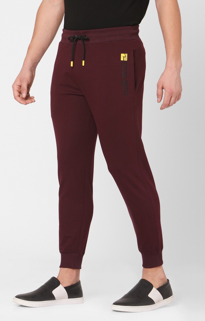 Men's Red Cotton Solid Casual Joggers
