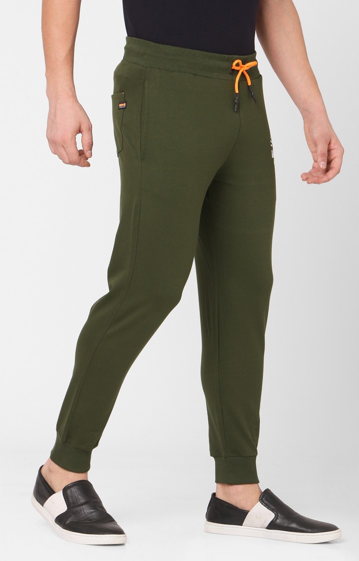 Men's Green Cotton Solid Casual Joggers