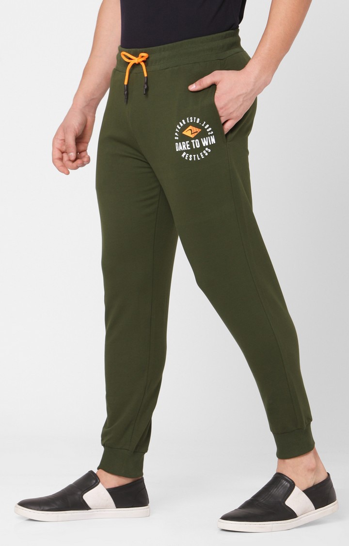 Men's Green Cotton Solid Casual Joggers