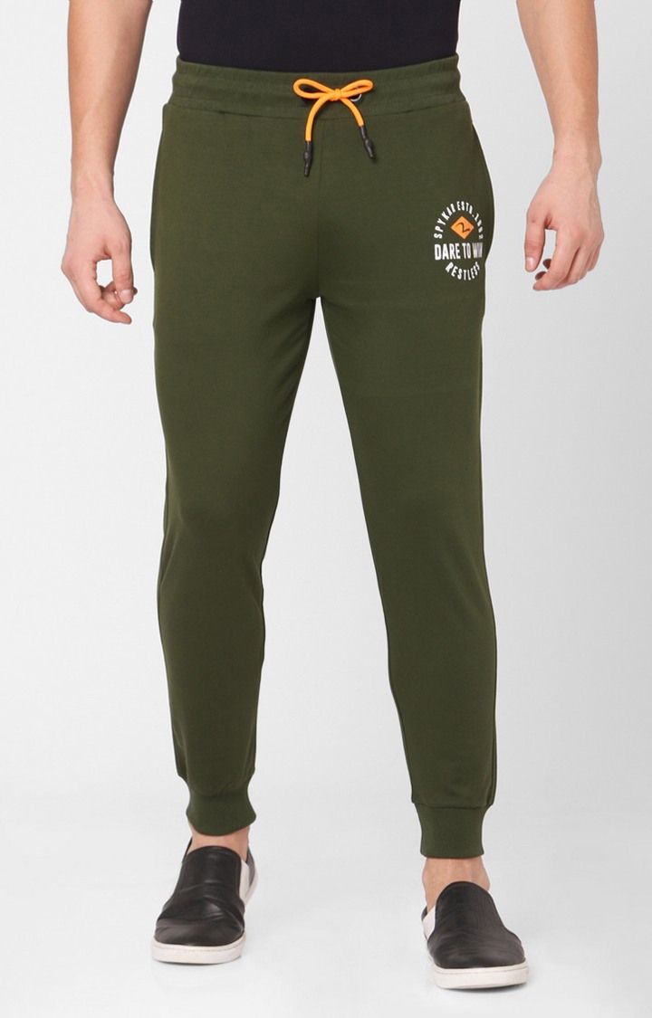 Men's Green Cotton Solid Casual Joggers