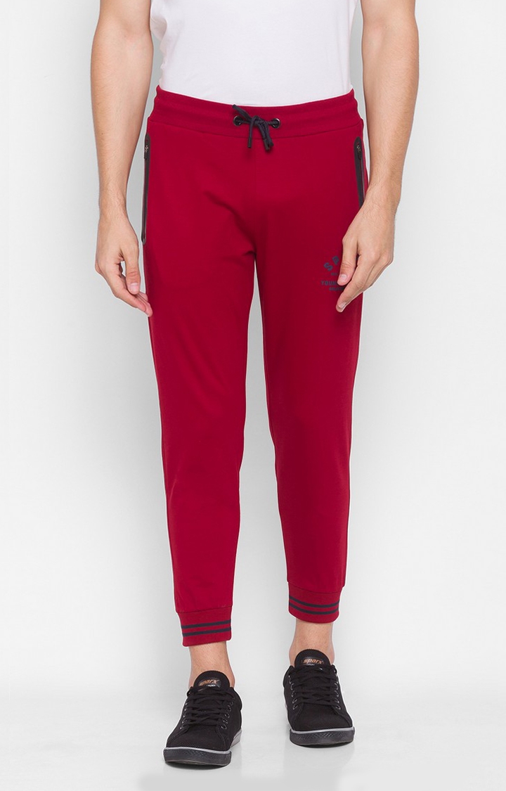 spykar | Men's Red Cotton Solid Casual Joggers 0