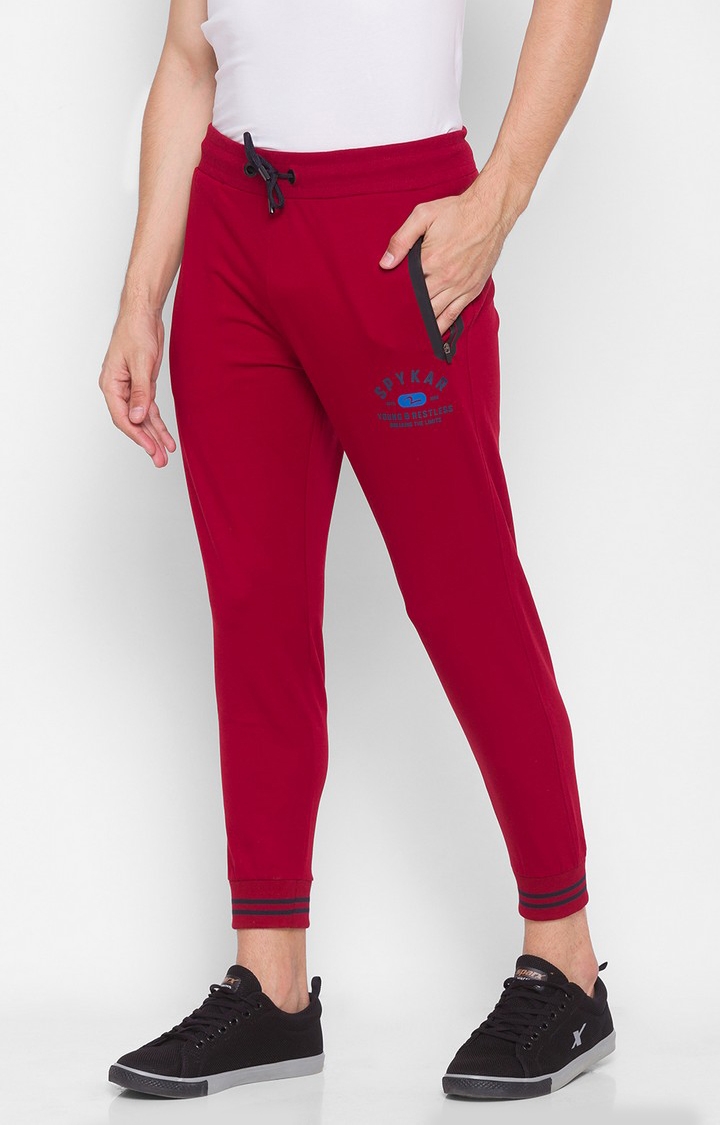 spykar | Men's Red Cotton Solid Casual Joggers 2
