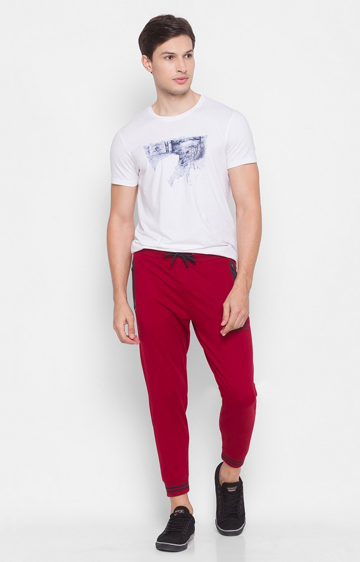 spykar | Men's Red Cotton Solid Casual Joggers 1
