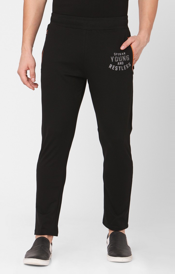 spykar | Men's Black Cotton Solid Trackpants 0