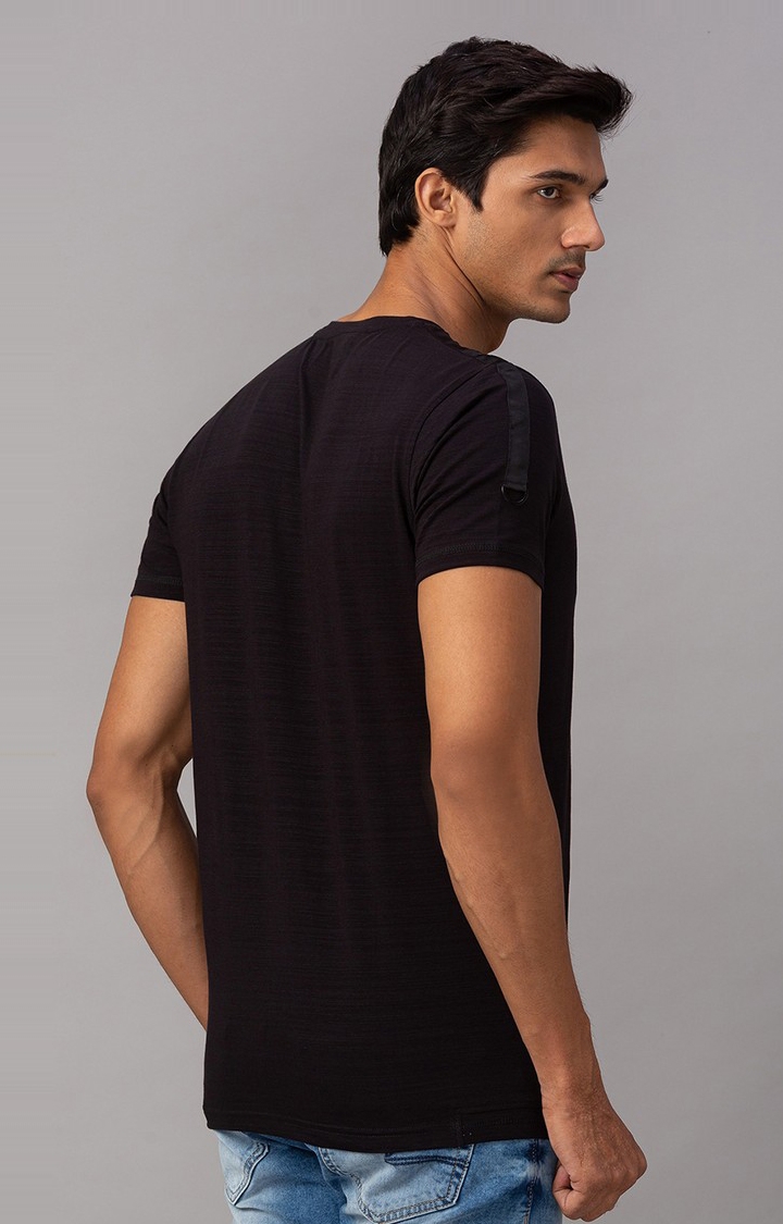 spykar | Spykar Black Cotton Slim Fit T-Shirt For Men 4