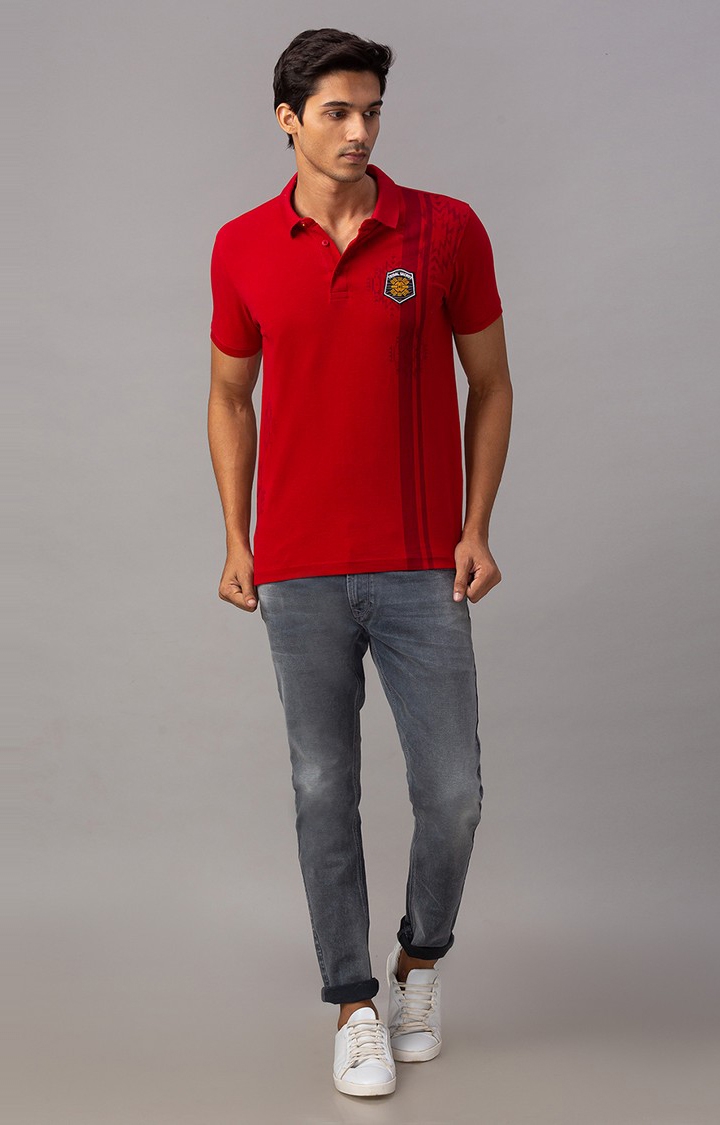 spykar | Spykar Red Cotton Slim Fit Polo T-Shirt For Men 2