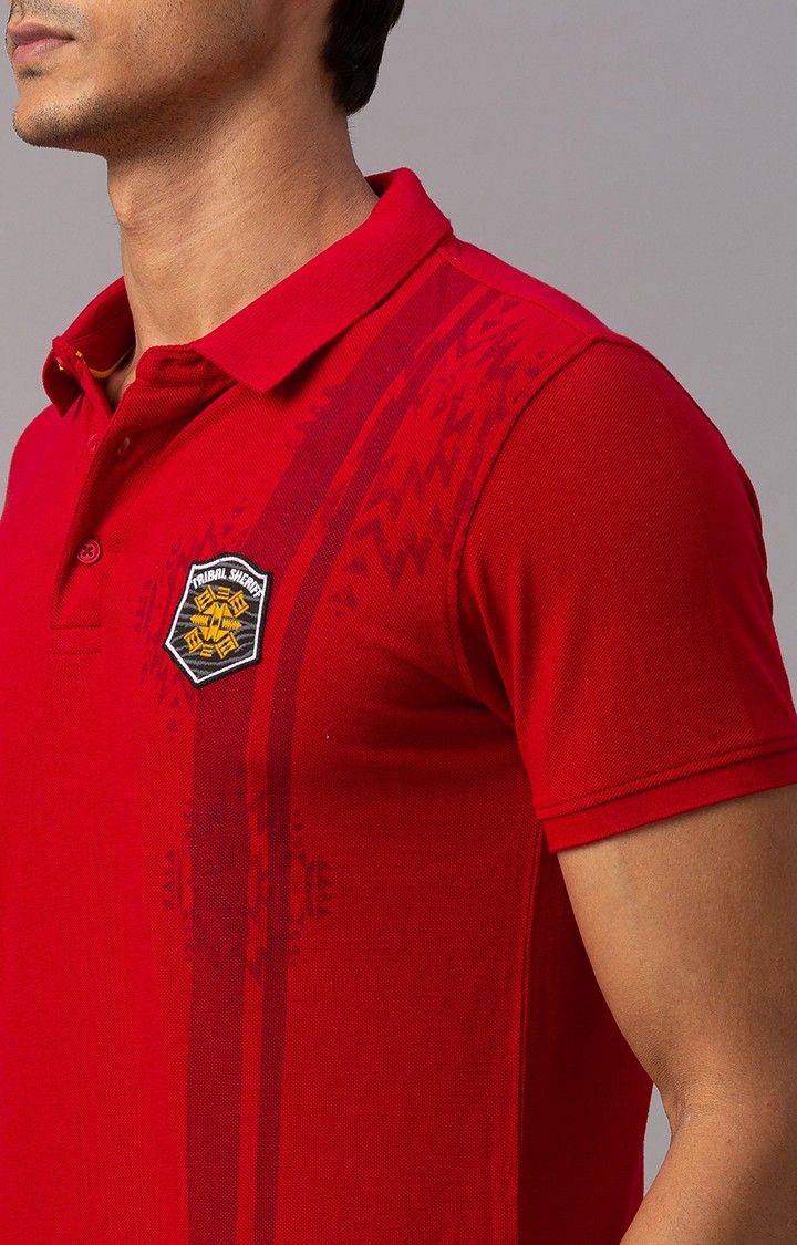 spykar | Spykar Red Cotton Slim Fit Polo T-Shirt For Men 5