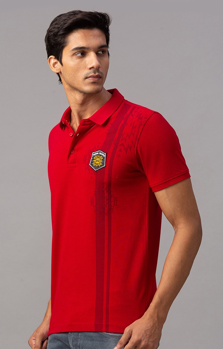 spykar | Spykar Red Cotton Slim Fit Polo T-Shirt For Men 3