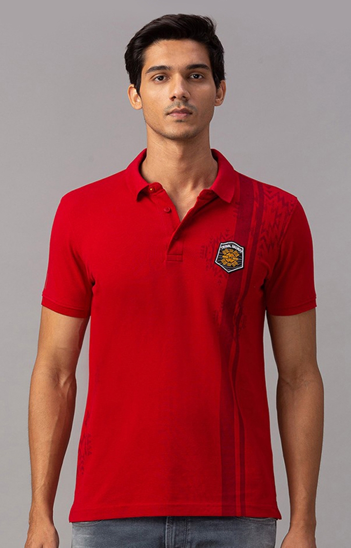 spykar | Spykar Red Cotton Slim Fit Polo T-Shirt For Men 0