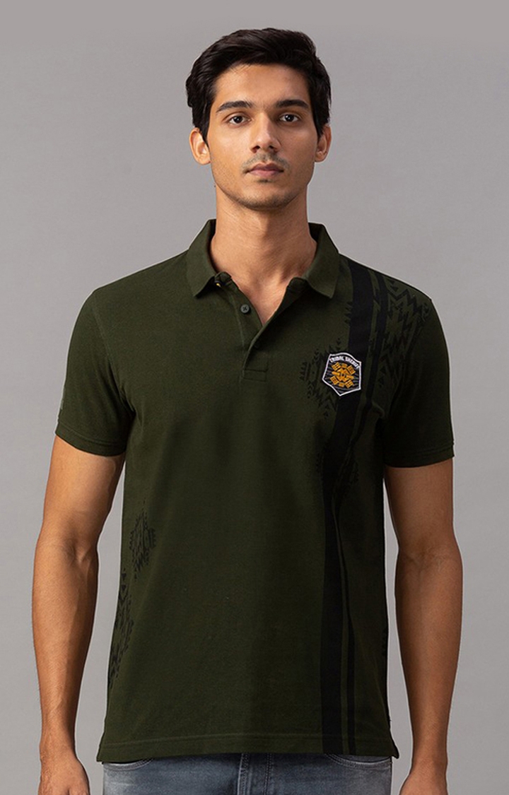 spykar | Spykar Green Cotton Slim Fit Polo T-Shirt For Men 0