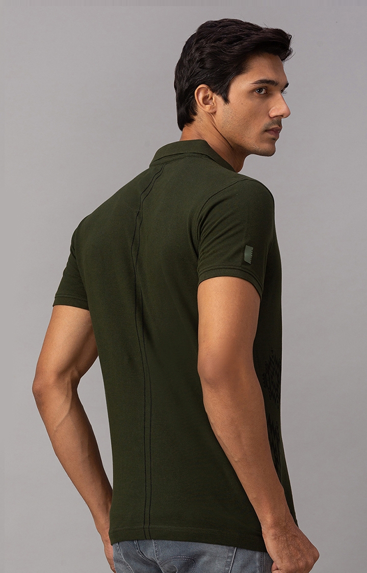 spykar | Spykar Green Cotton Slim Fit Polo T-Shirt For Men 4