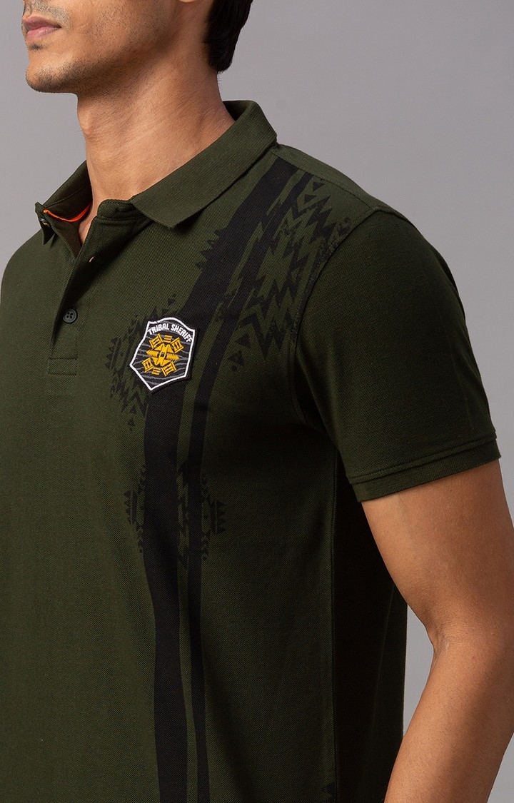 spykar | Spykar Green Cotton Slim Fit Polo T-Shirt For Men 5
