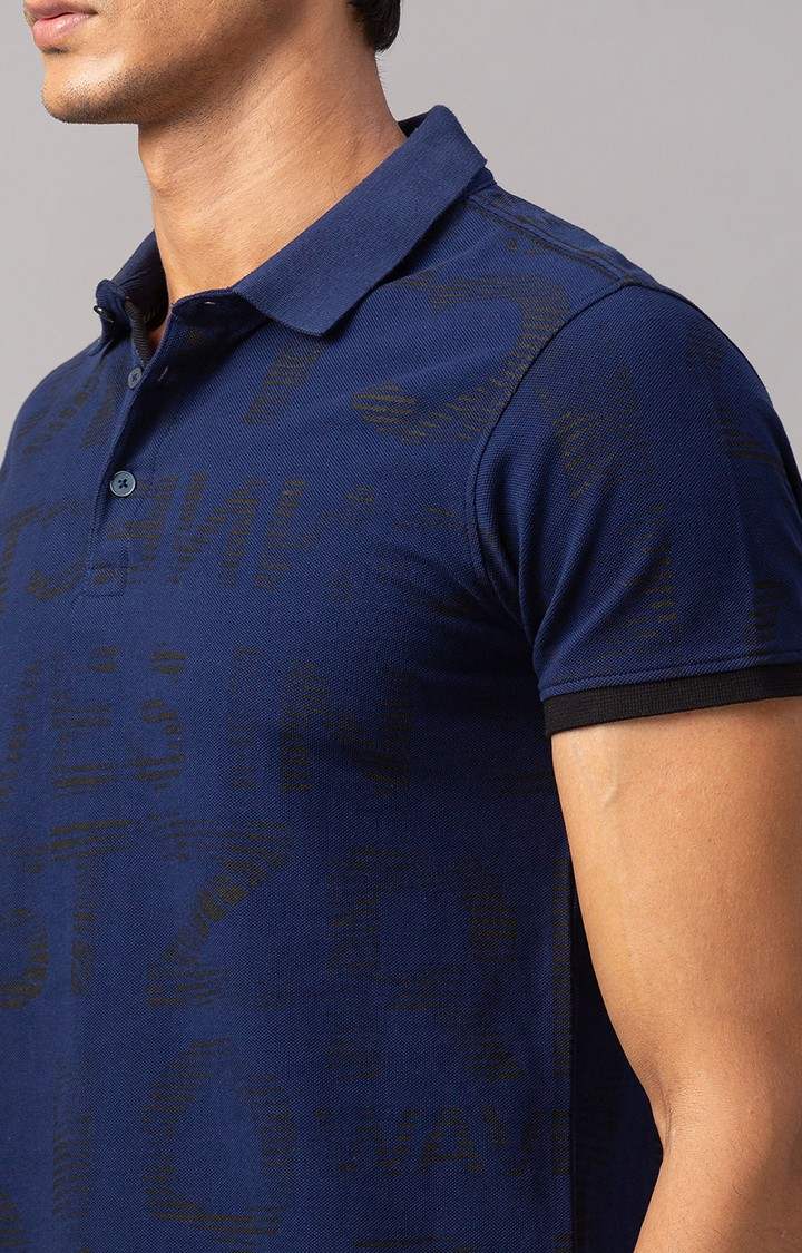 Spykar Blue Cotton Slim Fit Polo T-Shirt For Men