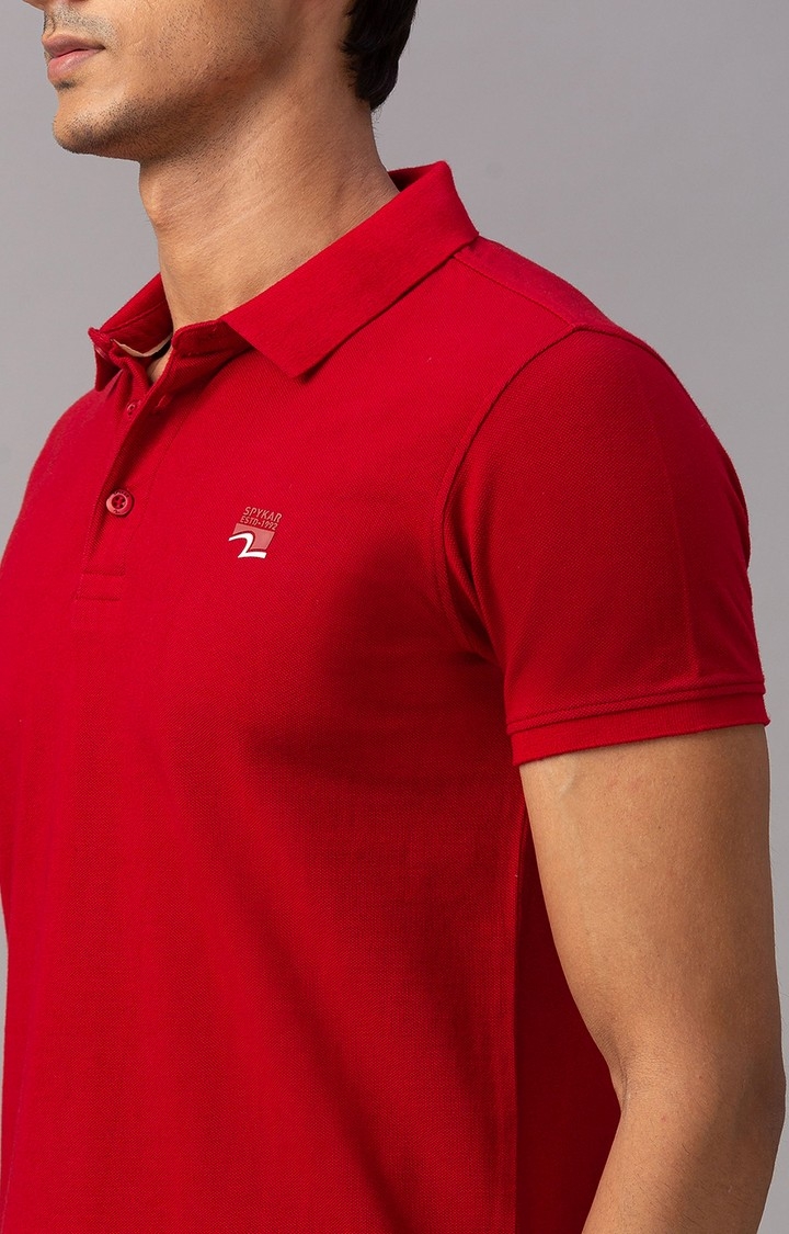 spykar | Spykar Red Cotton Slim Fit Polo T-Shirt For Men 6