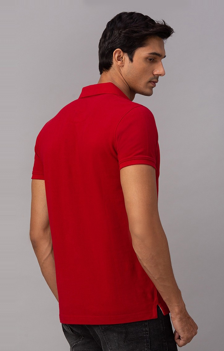 spykar | Spykar Red Cotton Slim Fit Polo T-Shirt For Men 5