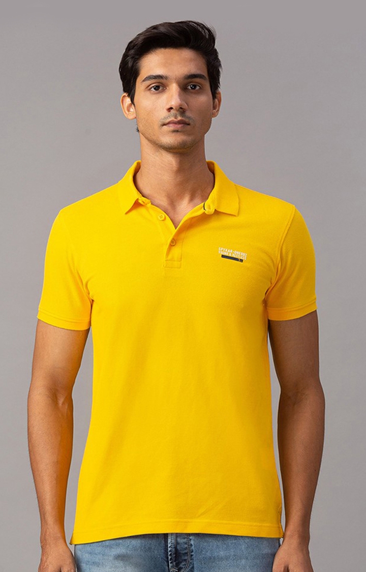 spykar | Spykar Yellow Cotton Slim Fit Polo T-Shirt For Men 0