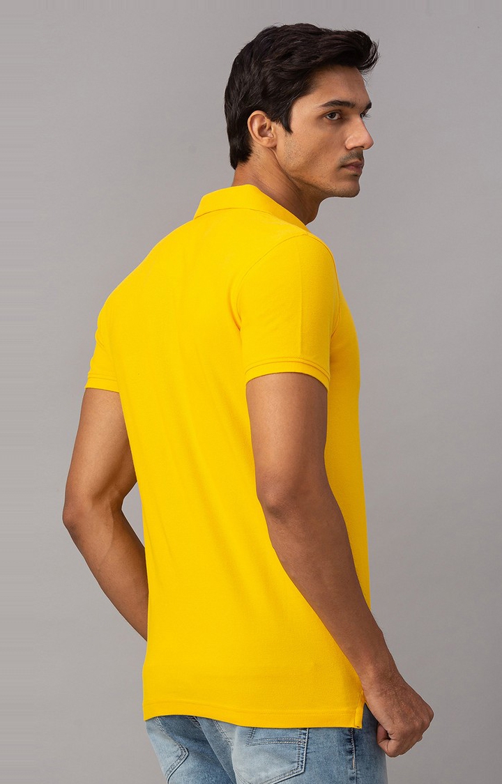 spykar | Spykar Yellow Cotton Slim Fit Polo T-Shirt For Men 4