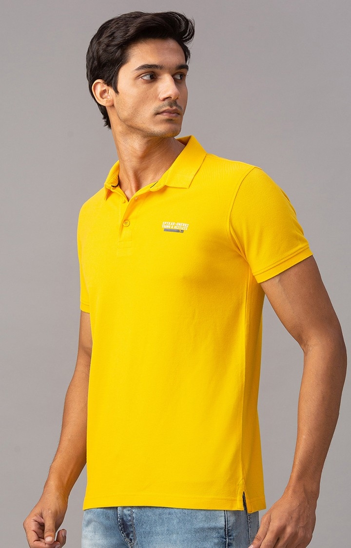spykar | Spykar Yellow Cotton Slim Fit Polo T-Shirt For Men 3