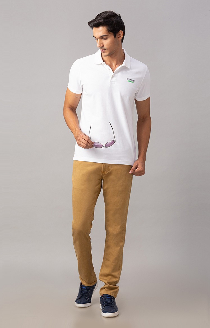 spykar | Spykar White Cotton Slim Fit Polo T-Shirt For Men 1